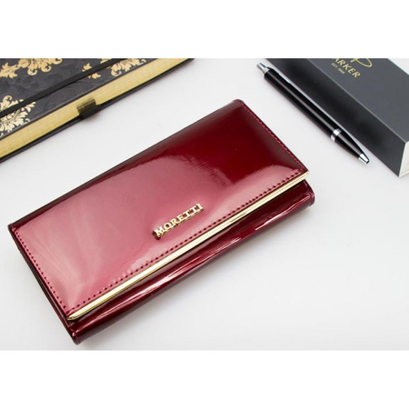 Portfel Damski Skórzany Moretti Lakierowany Czerwony