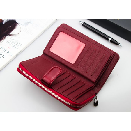 Portfel Damski Skórzany Moretti Pionowy Czerwony RFID Secured