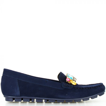 Mokasyny skórzane zamszowe z ozdobami granatowe Sempre