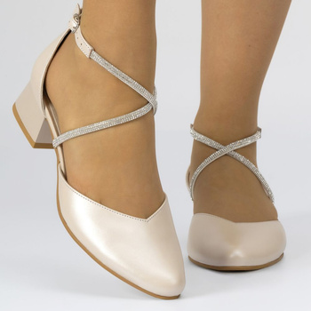 Sandały niskie retro skórzane perłowe beżowe Butdam Lea