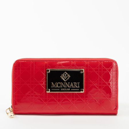 Portfel damski Monnari duży na zamek lakierowany pikowany czerwony PUR0070