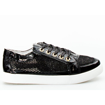Tenisówki ażurowe lakierowane czarne