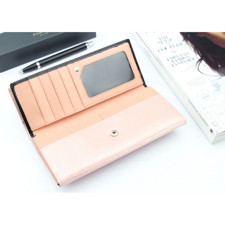 Portfel Damski Skórzany Moretti Duży Lakierowany Różowy RFID Secured