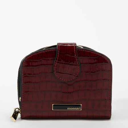 Portfel damski skórzany Monnari portmonetka ze wzorem w łuski lakierowany czerwony PUR0020