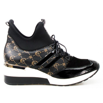 Sneakersy skórzane na koturnie czarne z wzorem Aga