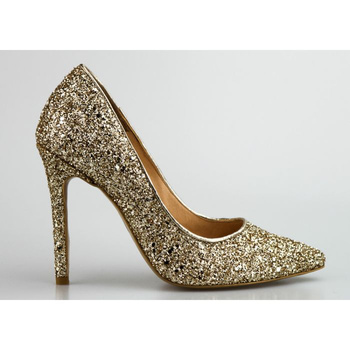 Szpilki skórzane z brokatem złote Damiss