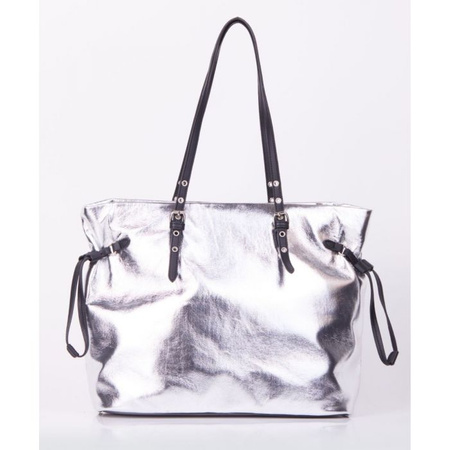 Torebka damska Femestage shopper ze ściągaczami miękka srebrna