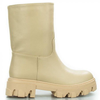 Botki na platformie ocieplane wsuwane beżowe