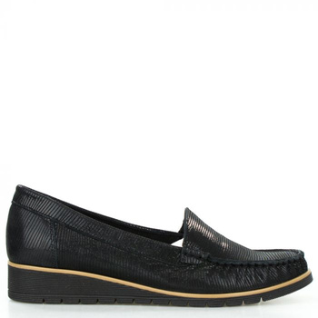 Mokasyny połyskujące skórzane czarne Sempre