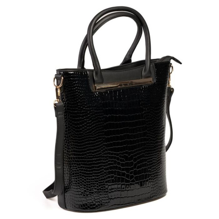 Torebka damska Monnari shopper wysoka lakierowana w łuski czarna BAG3080