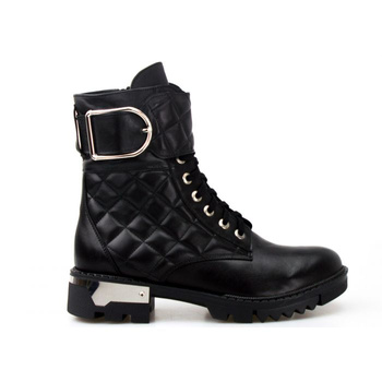 Workery skórzane pikowane z klamrą czarne Aga