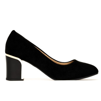 Czółenka zamszowe na słupku ze złotą wstawką czarne Optimo 333