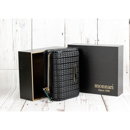 Portfel Damski Skórzany Ze Wzorem Logo Monnari Czarny