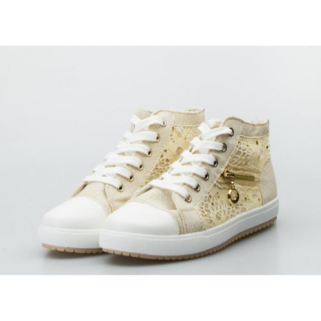 Trampki prześwitujące ze złotym zamkiem beżowe