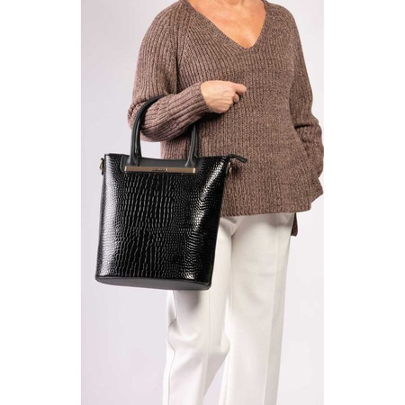 Torebka damska Monnari shopper wysoka lakierowana w łuski czarna BAG3080
