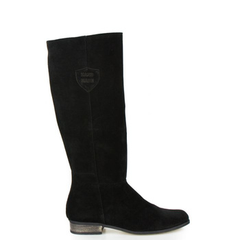Kozaki do kolana skórzane zamszowe płaskie czarne Optimo