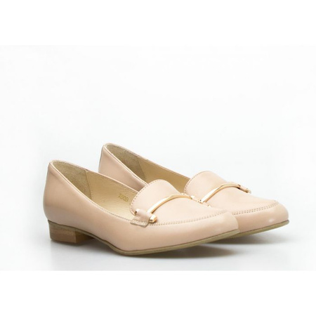 Mokasyny skórzane z ozdobą na nosku beżowe Clasicco