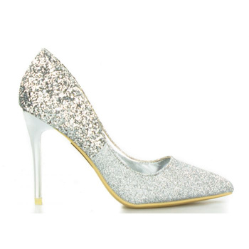 Szpilki wysokie brokatowe ombre srebrne