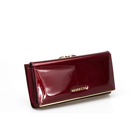 Portfel Damski Skórzany Moretti Lakierowany Czerwony