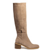 Kozaki do kolana na klocku skórzane welurowe taupe Sempre 23-443