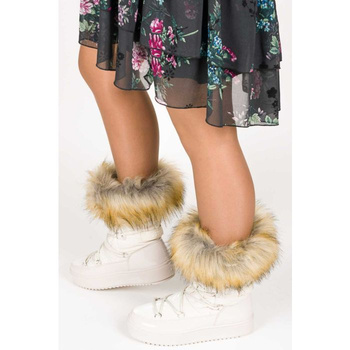 Śniegowce lakierowane zimowe botki ocieplane z kożuszkiem beżowe