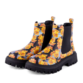 Sztyblety na platformie wegańskie czarne Kwiaty Mumka