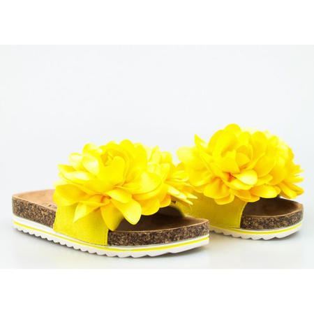 Klapki damskie z ozdobą eko zamsz żółte