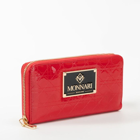 Portfel damski Monnari duży na zamek lakierowany pikowany czerwony PUR0070