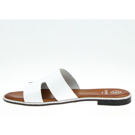 Klapki skórzane matowe białe Sempre