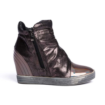 Sneakersy na koturnie z dwoma zamkami srebrne Sergio Leone