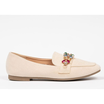 Mokasyny zamszowe z kolorowymi cyrkoniami jasne beżowe VG259