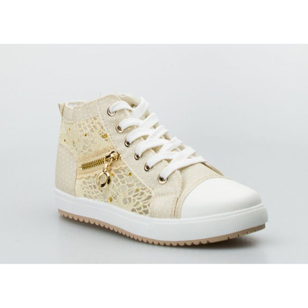 Trampki prześwitujące ze złotym zamkiem beżowe