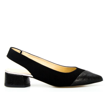 Sandały skórzane zamszowe zdobienia czarne Aga