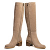 Kozaki do kolana na klocku skórzane welurowe taupe Sempre 23-443