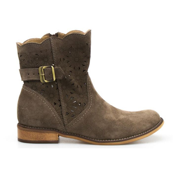 Botki skórzane zamszowe ażurowe z klamrą ziemia Optimo