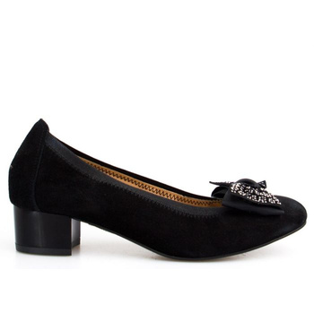 Baleriny skórzane z kokardką czarne Sempre
