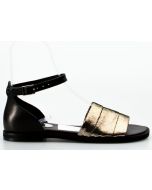 Sandały z mieniącym się złotym paskiem skórzane czarne Sempre
