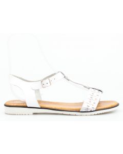 Sandały klapki z brokatem skórzane białe Sempre