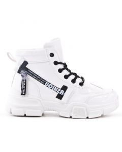 Sneakersy na koturnach wiązane białe