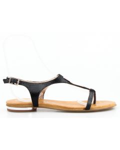 Sandały japonki ze wzorem skórzane czarne Sempre