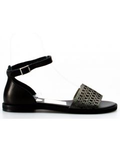 Sandały z ażurowym paskiem skórzane czarne Sempre