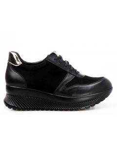 Sneakersy skórzane zamszowe połyskujące czarne Clasicco