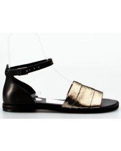 Sandały z mieniącym się złotym paskiem skórzane czarne Sempre