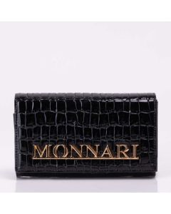 Portfel damski skórzany Monnari średni lakierowany wężowy czarny
