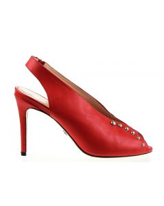 Sandały na szpilce skórzane z dżetami czerwone Victoria Gotti
