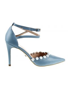 Sandały z perłami skórzane niebieskie Victoria Gotti