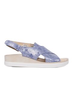 Sandały na koturnie połyskujące skórzane fioletowo-niebieskie Sempre 1635