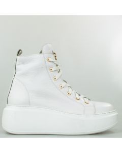 Sneakersy wysokie na platformie z ozdobą skórzane białe Sempre