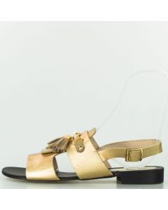 Sandały skórzane płaskie z frędzlami neonowe złote Sempre
