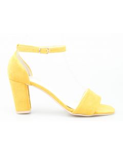 Sandały zamszowe na słupku żółte Optimo